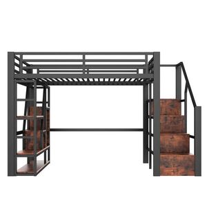 Modfu PATROVÁ postel z kovu a MDF 140x200 cm černá s LED osvětlením, úložným prostorem a ochranným zábradlím obraz