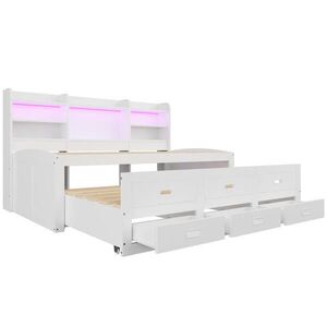 Modfu ROZKLÁDACÍ postel z dřevotřísky a MDF 90x200 cm bílá s LED osvětlením, 3 zásuvkami, USB a USB-C obraz