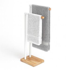 Relaxdays DRŽÁK Bílý volně stojící 2-tyčový kov bambus 80, 5 cm obraz