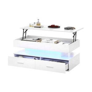 Modfu KONFERENČNÍ stolek z dřevotřísky 100x50x44 cm bílý s LED osvětlením, hydraulicky výškově nastavitelný obraz