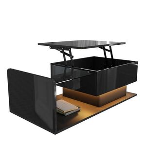Modfu KONFERENČNÍ stolek z dřevotřísky 110x50x33/47, 5 cm černý, výškově nastavitelný s LED osvětlením a skleněnou deskou obraz