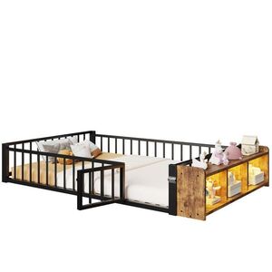 OKWISH DĚTSKÁ postel 140/200 cm černá z MDF a kovu s úložným prostorem, LED a zábradlím obraz