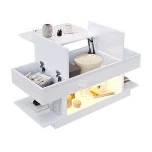 Modfu KONFERENČNÍ stolek z dřevotřísky 98x45x40 cm bílý s výklopnou deskou, LED osvětlením a úložným prostorem obraz