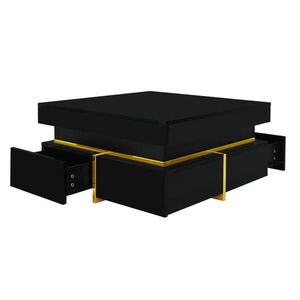 Modfu KONFERENČNÍ stolek z dřevotřísky 70x70x35 cm černý s vysokým leskem, 2 zásuvkami a zlatými detaily obraz