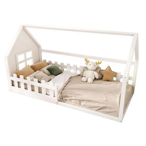 OKWISH DĚTSKÁ postel 90/200 cm bílá z borovice a MDF ve tvaru domečku obraz