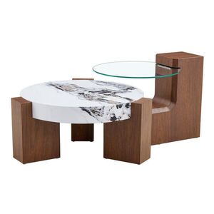 Modfu SADA konferenčních stolků z MDF 61x61x30 cm ořechová a bílá s bezpečnostním sklem, 2v1 oddělitelné provedení obraz