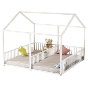 OKWISH PATROVÁ postel 90/200 cm bílá z kovu s zábranou a žebříkem ve tvaru domu obraz