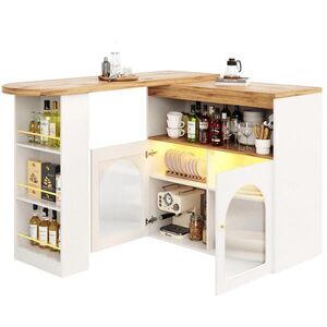 Modfu BAROVÝ stůl z MDF 138-193x105x39 cm bílý otočný s LED osvětlením a úložným prostorem obraz