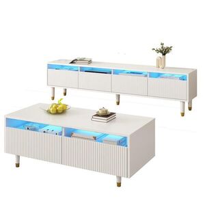Modfu OBÝVACÍ sestava z MDF 178x35x45 / 110x50x40 cm bílá s LED osvětlením, úložným prostorem a akrylovými prvky obraz