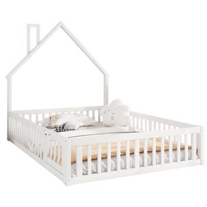 OKWISH DĚTSKÁ postel 140/190 cm bílá z borovice a MDF se zábradlím a komínovým motivem obraz