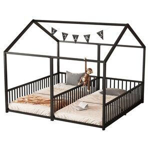 OKWISH PATROVÁ postel 90/200 cm černá z kovu ve tvaru domku se zábranou obraz