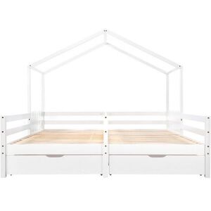 OKWISH DĚTSKÁ postel domeček 2x90/200 cm bílá z masivu se zábranou a 2 zásuvkami obraz
