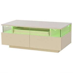 Modfu KONFERENČNÍ stolek z dřevotřísky 90x45x35, 5 cm bílý s LED osvětlením, odnímatelným podnosem a 2 zásuvkami obraz