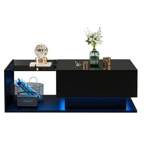 Modfu KONFERENČNÍ stolek z dřevotřísky 100x50x32 cm černý s 1 zásuvkou, LED osvětlením a skleněnou deskou obraz