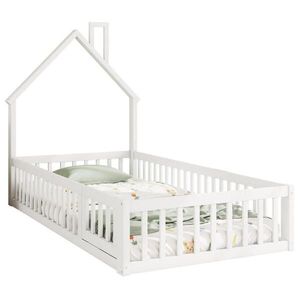 OKWISH DĚTSKÁ postel 90/200 cm bílá z borovice a MDF s komínem a zábradlím obraz