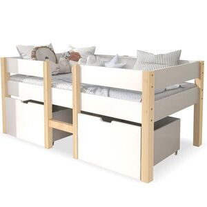 OKWISH POLOVYSOKÁ postel 90/200 cm bílá z borovice s úložnou zásuvkou a ochranou proti pádu obraz