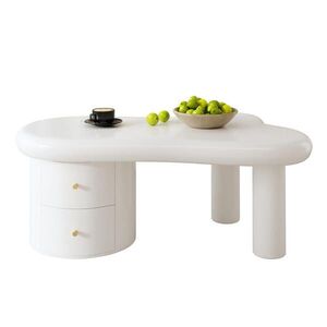 Modfu KONFERENČNÍ stolek z MDF 97x42x64 cm bílý se 2 zásuvkami, zaoblenými hranami a organickým tvarem obraz