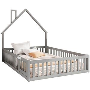OKWISH DĚTSKÁ postel 140/190 cm šedá z borovice a MDF se zábradlím a roštem obraz