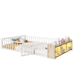 OKWISH POSTEL s úložným prostorem 140/200 cm bílá z MDF a kovu se zábranou a LED osvětlením obraz