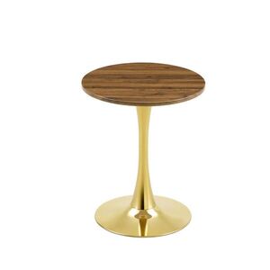 OKWISH ODKLÁDACÍ stolek 60/60/72 cm ořechová a zlatá z MDF a kovu s kulatou deskou obraz