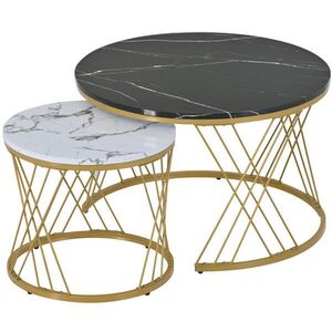 Modfu SADA konferenčních stolků z MDF 70x70x45/45x45x40 cm černá s mramorovým dekorem, kulatý zasouvací design obraz