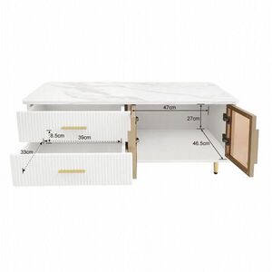 OKWISH KONFERENČNÍ stolek 100/50/40 cm bílý z dřevotřísky se sklem, LED osvětlením a úložným prostorem obraz