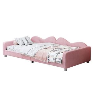 OKWISH DĚTSKÁ postel 214, 5/95/42 cm růžová z MDF, sametu a kovu s opěrkou zad a bočnicemi obraz
