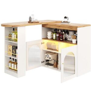 OKWISH BAROVÝ stůl 138-193/39/105 cm bílý z MDF s LED osvětlením a otočným rozšířením obraz