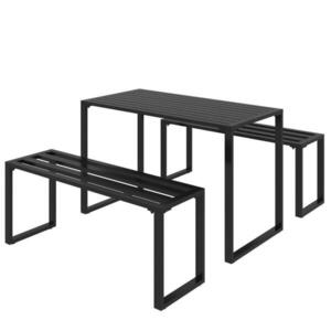 OKWISH ZAHRADNÍ sedací souprava 110/55/70 cm černá z kovu s stolem a 2 lavicemi obraz