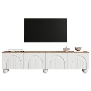 Redom TV stolek 180/40/45 cm s úložným prostorem, 4 dvířky a 6 kovovými nohami, Bílá a dub obraz