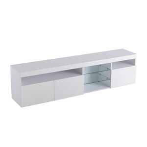 Redom TV stolek 180/35/48 cm s variabilním LED osvětlením, lesklými dvířky a skleněným laminem, Bílá obraz