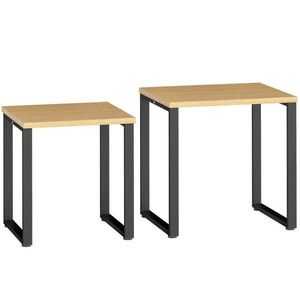 Redom KONFERENČNÍ stolek 60/50/60 cm a 50/50/54 cm v sadě, prostorově úsporný design, stabilní kovová konstrukce, Přírodní dřevo obraz