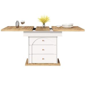 Redom ROZKLÁDACÍ jídelní stůl 110-140/80/75 cm s úložným prostorem a tichým dovíráním, Bílá/Přírodní obraz
