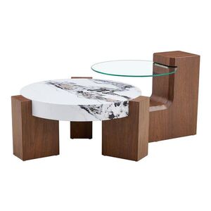 Redom KONFERENČNÍ stolek 61/61/30 cm s odnímatelným dvouvrstvým designem, bezpečnostním sklem a úložným prostorem, Ořechová/Bílá obraz