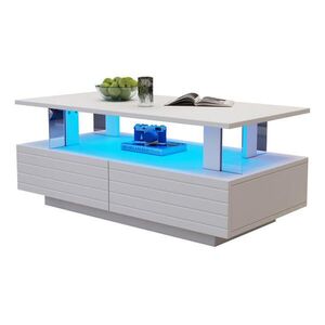 Redom KONFERENČNÍ stolek 100/50/42 cm s LED osvětlením, ovládáním přes aplikaci a úložným prostorem, Bílá obraz