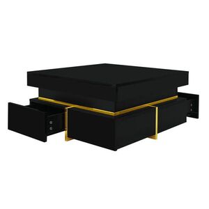 Redom KONFERENČNÍ stolek 70/70/35, 5 cm s vysokým leskem a 2 zásuvkami, zlaté akcenty, Černá obraz