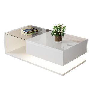 Redom KONFERENČNÍ stolek 105/55/32, 5 cm s LED osvětlením, odkládacím prostorem a skleněnou deskou, Bílá obraz
