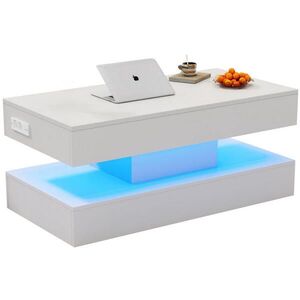 Redom KONFERENČNÍ stolek 100/50/42 cm s výškově nastavitelnou deskou, LED osvětlením, skrytým úložným prostorem a EU zásuvkami, Bílá obraz