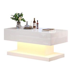 Redom KONFERENČNÍ stolek 100/50/45 cm s hydraulickým zdvihem, posuvnou deskou, LED osvětlením a úložným prostorem, Bílá obraz