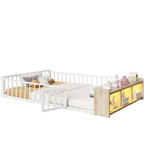 Redom DĚTSKÁ postýlka 140/200 cm z kovu a MDF s ochranným zábradlím, otevřeným úložným prostorem a LED osvětlením, Bílá obraz