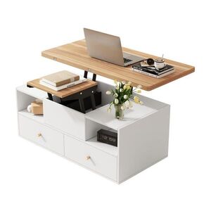 Redom KONFERENČNÍ stolek 100/50/47, 5 cm s hydraulickým nastavením, skládací deskou, 4 zásuvkami a kolečky, Přírodní dřevo a bílá obraz