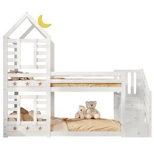 Redom PALANDA 96/257/217 cm s úložným prostorem, schodištěm se skříňkami a ochranným zábradlím, Bílá obraz