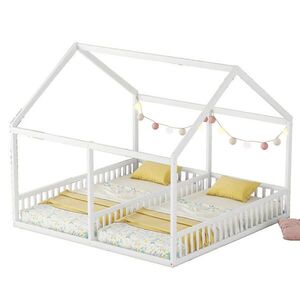 Redom DĚTSKÁ postel 90/200 cm s 2 lůžky, bezpečnostním zábradlím a domkem, Bílá obraz