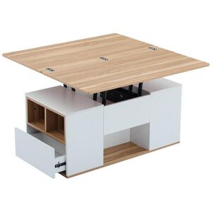 Redom KONFERENČNÍ stolek 100/51/47 cm s výškově nastavitelnou deskou, 2 zásuvkami a úložným prostorem, Bílá a žluto-hnědá obraz