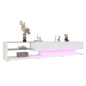 Redom TV stolek 170/36/38 cm s LED osvětlením, dvěma zásuvkami a skleněnými policemi, Bílá obraz