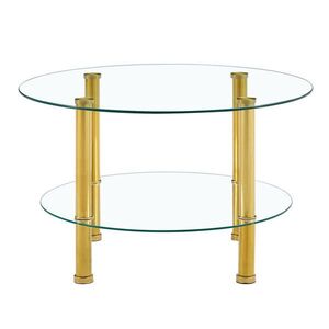 Redom KONFERENČNÍ stolek 70/60/42 cm se dvěma úrovněmi, tvrzené sklo a kovová konstrukce, elegantní moderní vzhled, Zlatá, Transparentní obraz