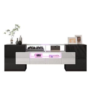 Redom TV stolek 145/30/51 cm s LED osvětlením a velkým úložným prostorem, MDF, Bílá/černá obraz