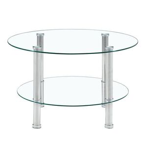 Redom KONFERENČNÍ stolek 70/60/42 cm se dvěma úrovněmi z tvrzeného skla a kovovými nohami, Stříbrná obraz
