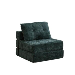 OKWISH ROZKLÁDACÍ pohovka 79/79/57 cm smaragdová z žinylky s funkcí lůžka a polštáři obraz
