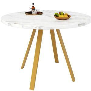 OKWISH JÍDELNÍ stůl 80/80/75 cm bílá a zlatá z MDF a kovu s mramorovým dekorem obraz